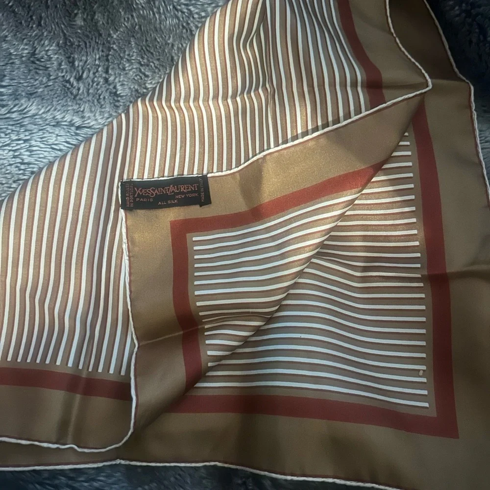 Yves Saint Laurent Men's Gold and Red Silk Scarf - Picture 9 of 10